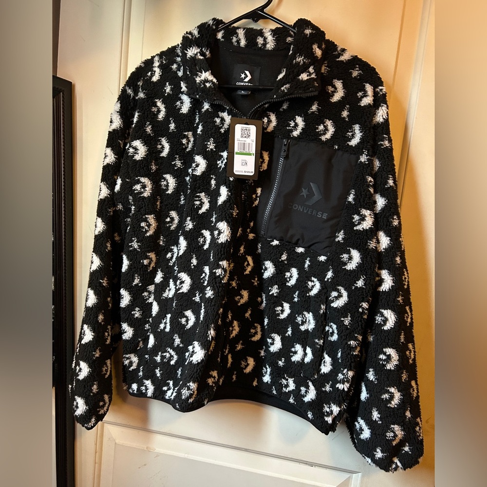Converse Black and White Teddy Fleece Jacket